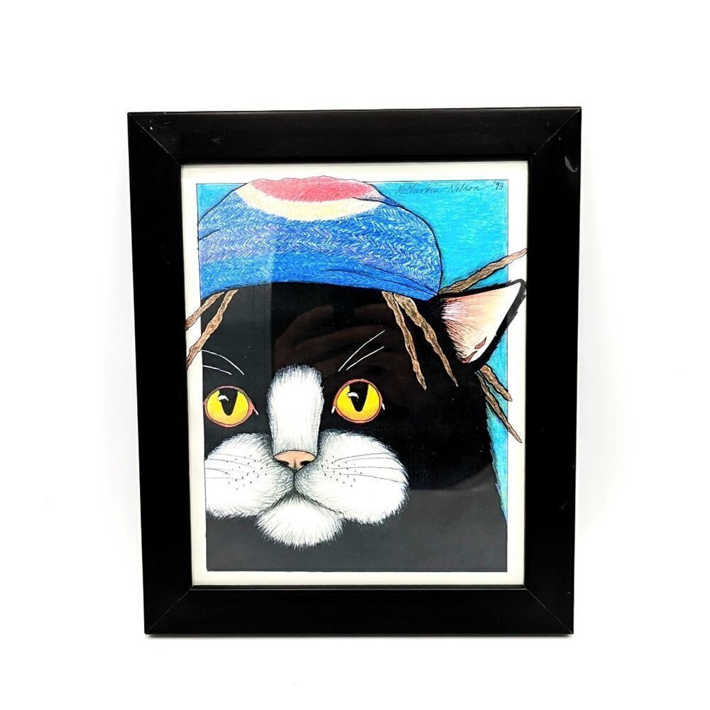 Vintage 1993 Signed Colored Pencil Drawing Rastafarian Boho CAT McClurkin-Nelson